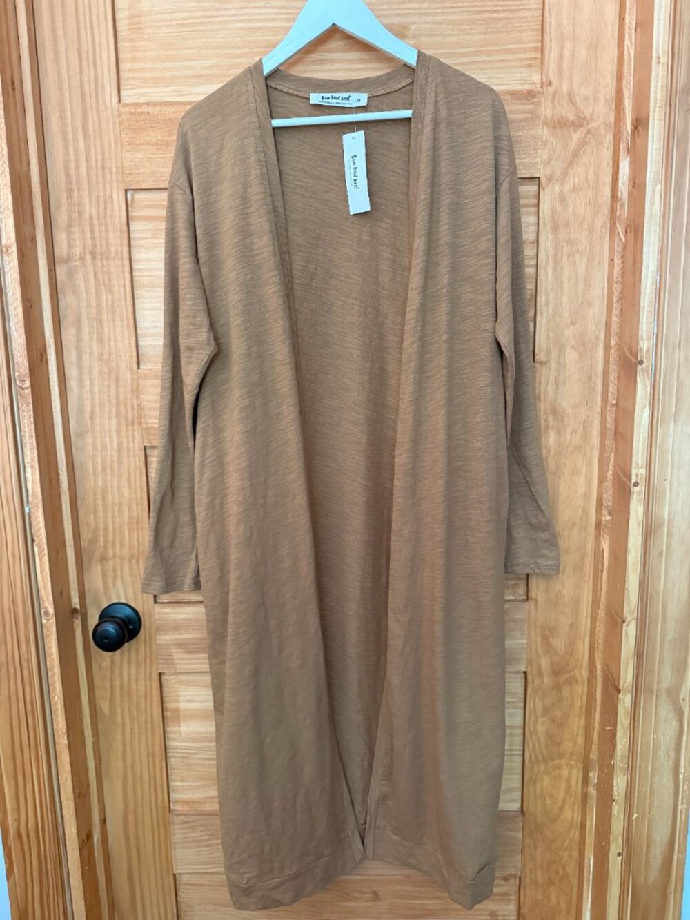 Three Bird Nest NWT Long Cotton Open Cardigan Duster Neutral Camel Tan XL - Picture 3 of 8
